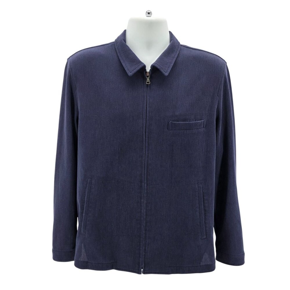 Allegri Italy Mens Large Jacket Zipper Collared Navy Blue Corduroy Lightweight
